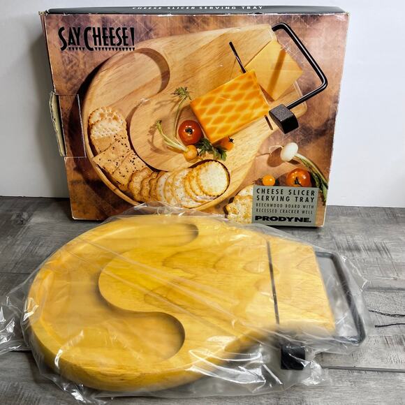 NOS SAY CHEESE Vintage Beechwood Charcuterie Cheese Board Platter Serving Tray - Picture 1 of 6